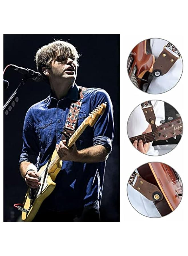 Generic Golden Jacquard Guitar Strap with Crazy Horse Leather Ends for Bass, Electric, Acoustic - Perfect Gift for Kids and Guitarists  - Image 4