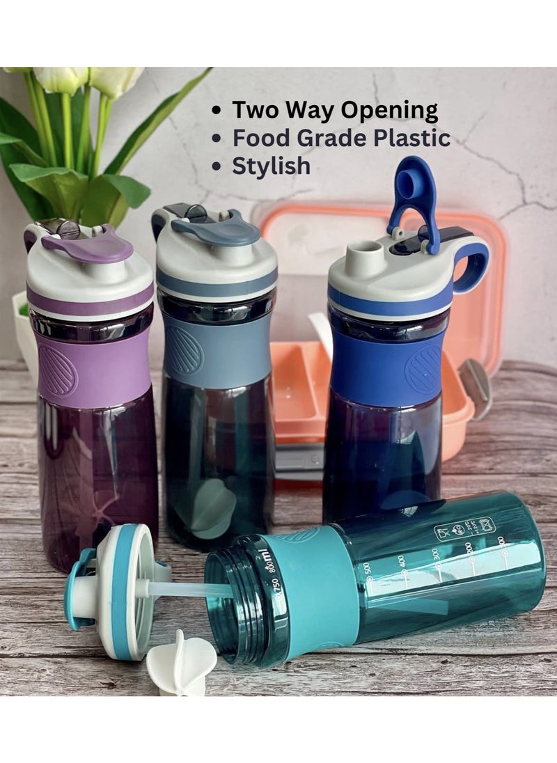 VIO - Gym Shaker Bottle 800 ML 100% Leakproof Stylish Dual Straw Sipper Bottle with Mixer Ball for Protein BPA Free Material Sports Water Bottle For Adults Kids with Supplement Stirring Ball Drinking Cup for Fitness Exercise Yoga Sports Gym Men Women - Image 1