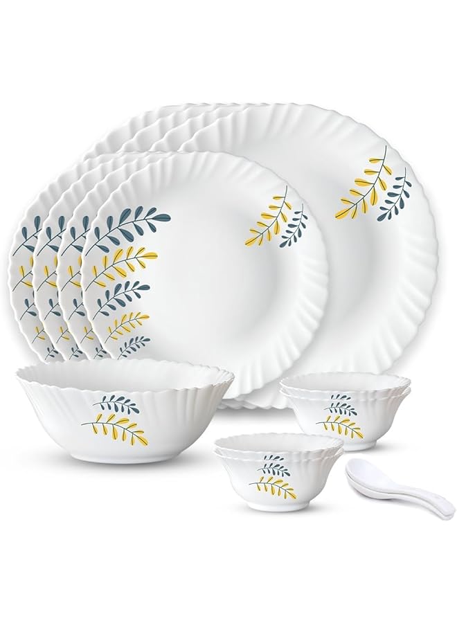 بريتيش شيف طقم أواني عشاء مكون من 15 قطعة من أوبالوير، آمن للاستخدام في الميكروويف وغسالة الأطباق، طقم أواني طعام نيفا مع 4 أطباق كاملة و4 أطباق جانبية و4 أوعية خضروات ووعاء تقديم وملعقتين باللون الأبيض - Image 1