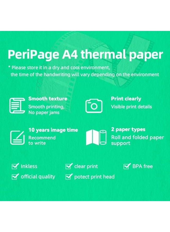 PeriPage ورق حراري بحجم A4 من PeriPeri PeriPage، ورق طباعة، 210 × Φ30 مم - 2 لفات، ورق 8 بوصة لطابعة PeriPage A4 المحمولة (ورق حراري ملفوف لمدة 10 سنوات) - Image 5