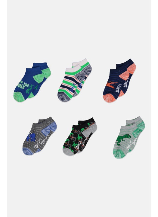 Kids Boy 6 Pairs Allover Print Socks, Blue