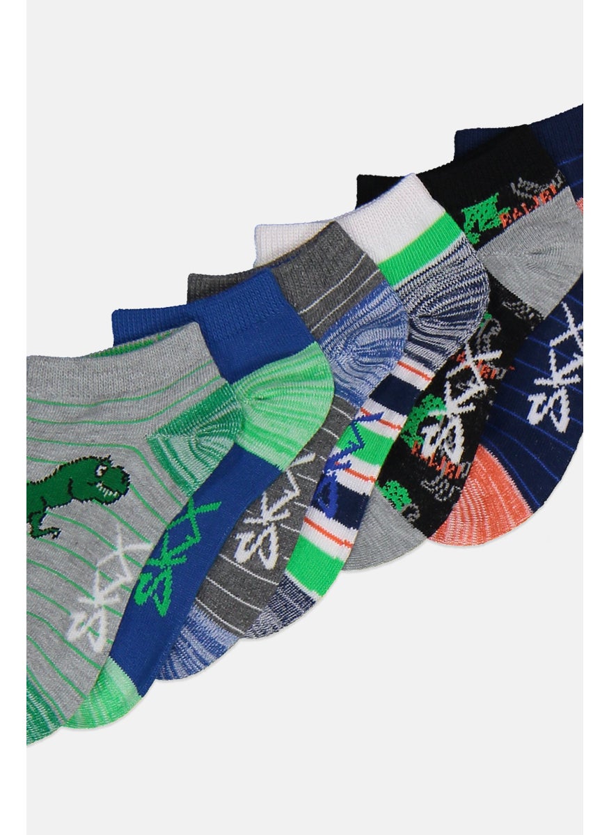Kids Boy 6 Pairs Allover Print Socks, Blue