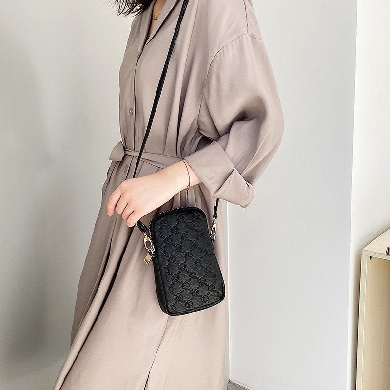Mobile Phone Bag Female Old Flower Crossbody Small Bag 2021 New Internet Red Bag Cowhide Shoulder Bag Key Bag - Image 3