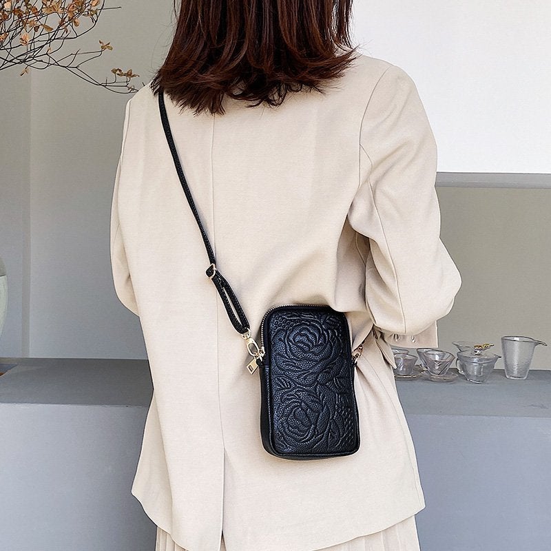 Mobile Phone Bag Female Old Flower Crossbody Small Bag 2021 New Internet Red Bag Cowhide Shoulder Bag Key Bag - Image 4