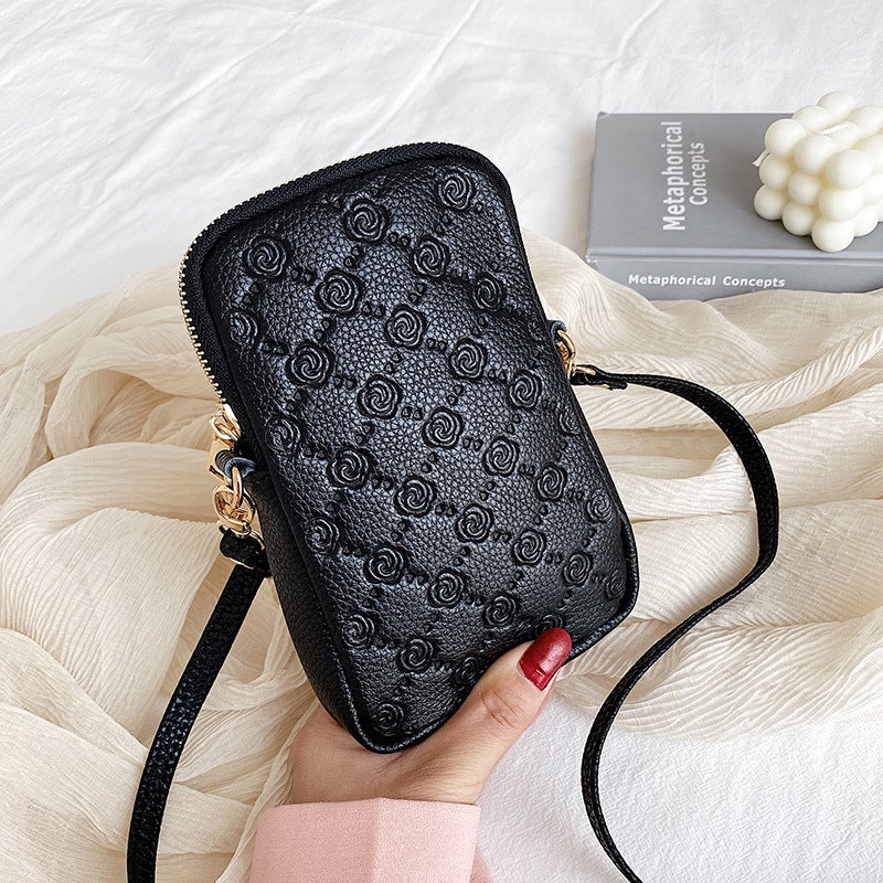 Mobile Phone Bag Female Old Flower Crossbody Small Bag 2021 New Internet Red Bag Cowhide Shoulder Bag Key Bag - Image 2
