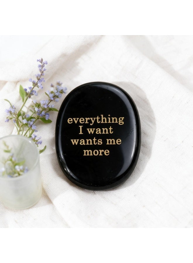 Engraved Affirmation Palm Worry Stone, Natural Pocket Crystal 45×35×6mm - Image 1