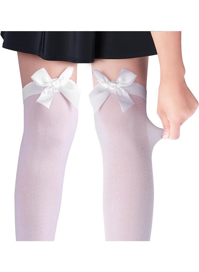 Depend Knee High Stockings with Bows, 2 Pairs Womens Opaque Hold Ups Stocking Ladies Black And White Thigh High Long Over Knee Length Socks With Bow Top Stockings One Size - Image 4