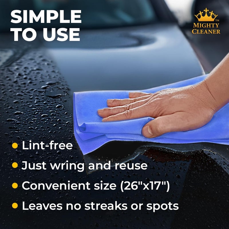 Mighty Cleaner Premium 2pk +1 Free Shammy Cloth for Car Drying - 26"x17" - Super Absorbent Chamois Towel - Scratch-Free, Reusable & Soft Wash Cloth - Car Drying Towels - Image 5
