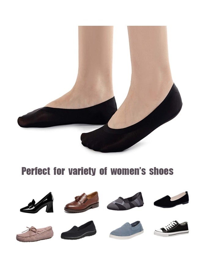 Women Thin Socks Ice Silk Skin Tone Cotton Nylon Low Cut Liner Non Slip Hidden Invisible Socks for Flats 4 Pack Black - Image 5