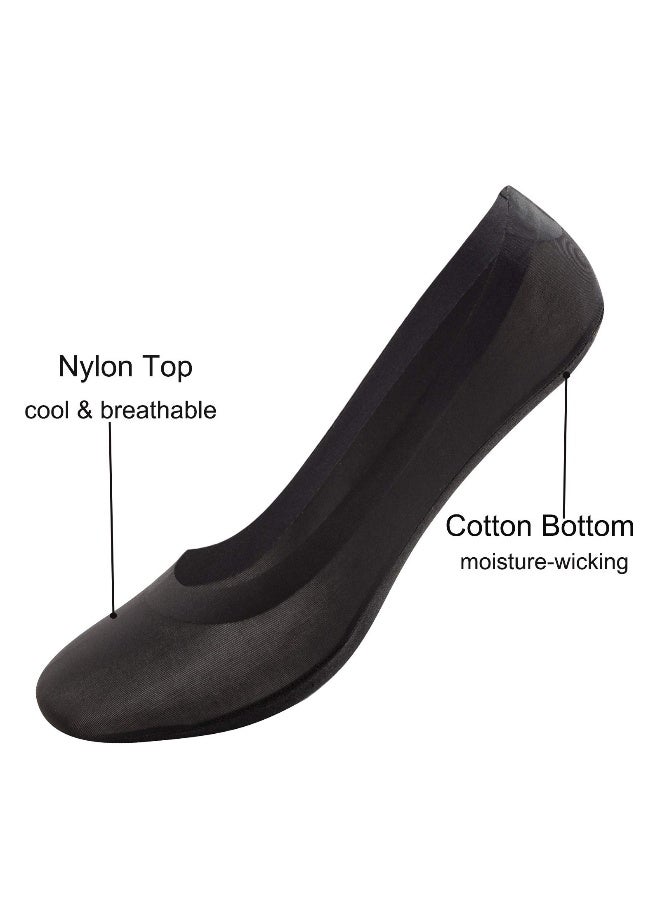 Women Thin Socks Ice Silk Skin Tone Cotton Nylon Low Cut Liner Non Slip Hidden Invisible Socks for Flats 4 Pack Black - Image 3