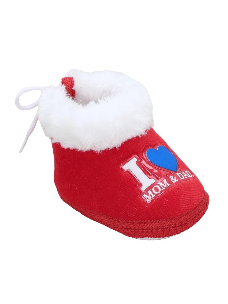 PureSole Baby Booties for Boys & Girls – Soft Plush Warm Indoor Crib Shoes with 'I Love Mom & Dad' Print – Non-Slip Sole – Infant First Walkers (6–12 Months) - Image 1