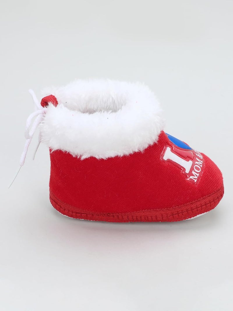 PureSole Baby Booties for Boys & Girls – Soft Plush Warm Indoor Crib Shoes with 'I Love Mom & Dad' Print – Non-Slip Sole – Infant First Walkers (6–12 Months) - Image 2