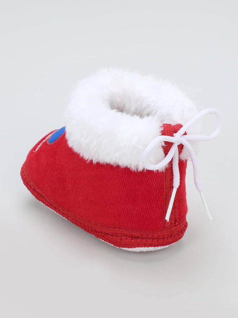 PureSole Baby Booties for Boys & Girls – Soft Plush Warm Indoor Crib Shoes with 'I Love Mom & Dad' Print – Non-Slip Sole – Infant First Walkers (6–12 Months) - Image 3