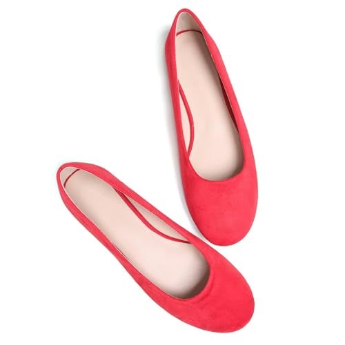 Dear Time Women Flat Shoes Casual Comfortable Slip on Pointed Toe Ballet Flats Red US 9.5 - Image 2