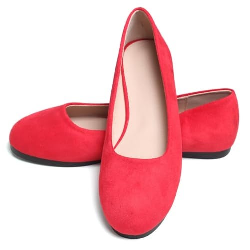 Dear Time Women Flat Shoes Casual Comfortable Slip on Pointed Toe Ballet Flats Red US 9.5 - Image 1