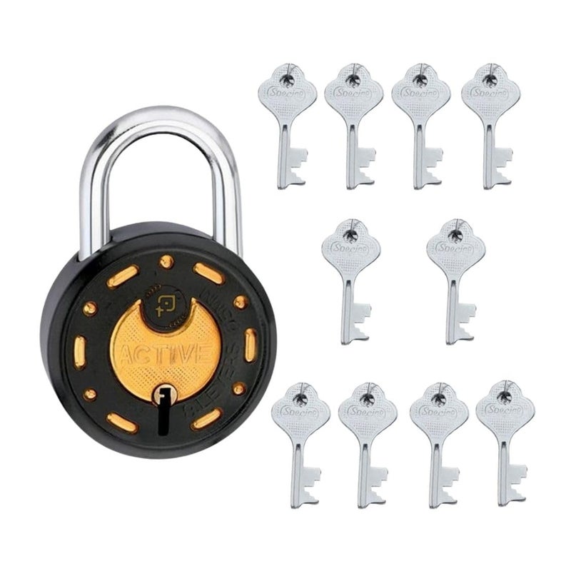 ONEPRO Azco Round Locks Multiple Keys Padlocks 52mm 65mm Steel Levers Double Locking, Strong Hardened Shackle Lock and Key for Home Door Shutter Shop Office Main Gate (10 Keys 65mm Black Pack of 1) - Image 1