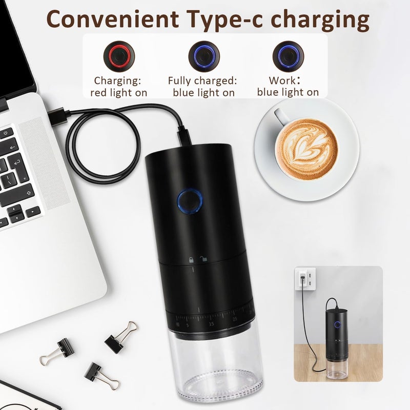 ANYOUI Electric Coffee Grinder，Portable Coffee Bean Mill with 38 Externally Adjustable Precision Grind Settings,One Button Control, Uniform Grinding Adjustable Thickness USB-Rechargeable (Black) - Image 4