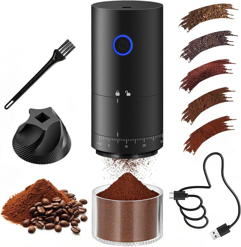 ANYOUI Electric Coffee Grinder，Portable Coffee Bean Mill with 38 Externally Adjustable Precision Grind Settings,One Button Control, Uniform Grinding Adjustable Thickness USB-Rechargeable (Black) - Image 1