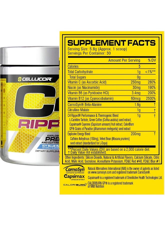 CELLUCOR سيلكور C4 ريبيد إكسبلوسيف بري-وورك آوت - نكهة الأزرق الجليدي - 30 حصة - Image 2