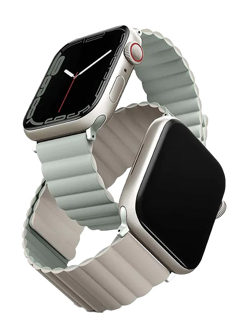 يونيك حزام ساعة آبل عكسي 45/42/44/49 مم، UNIQ Revix لون أخضر طحلبي وتان - Image 2