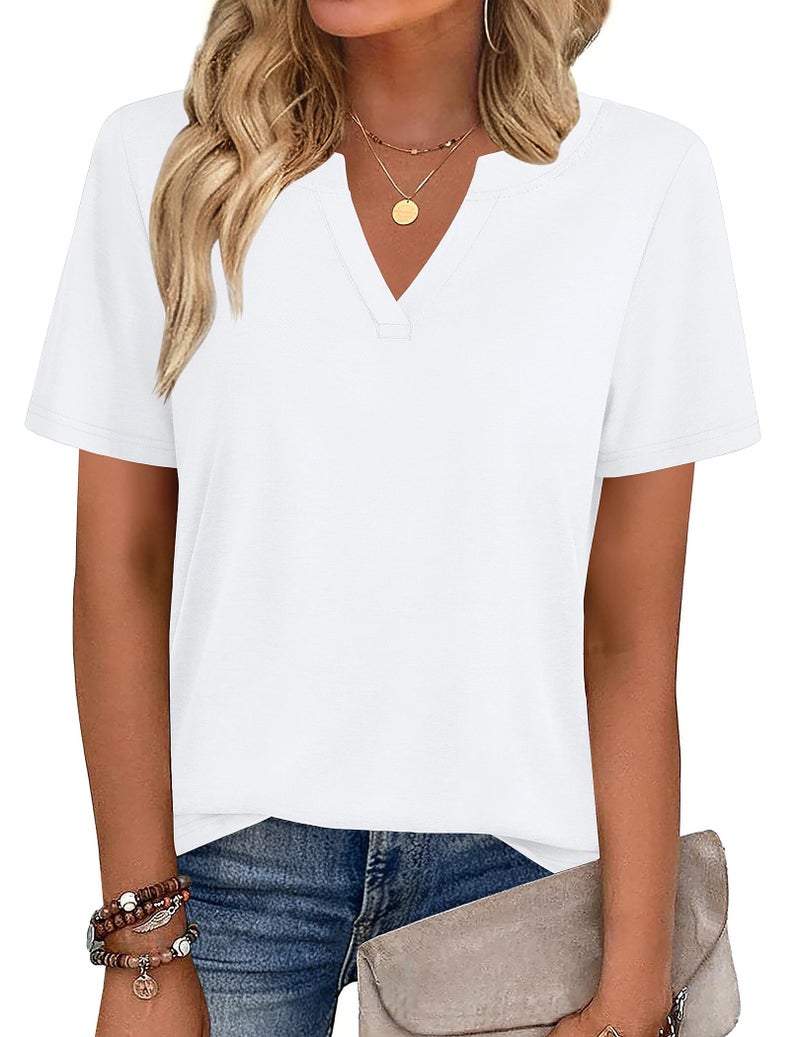 Zeagoo White T-shirts Women Summer Tops Short Sleeve V Neck T Shirts Business Work Tunic Tee 3XL - Image 2