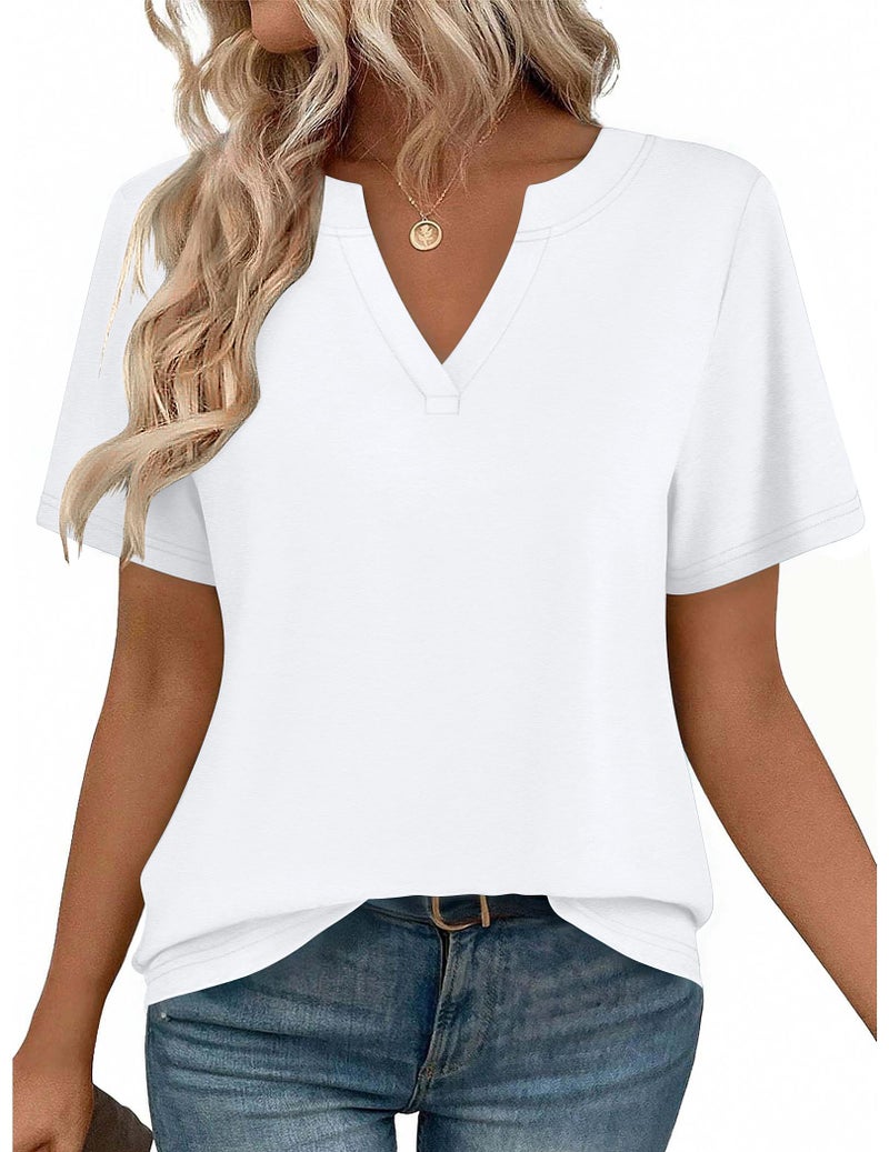 Zeagoo White T-shirts Women Summer Tops Short Sleeve V Neck T Shirts Business Work Tunic Tee 3XL - Image 1