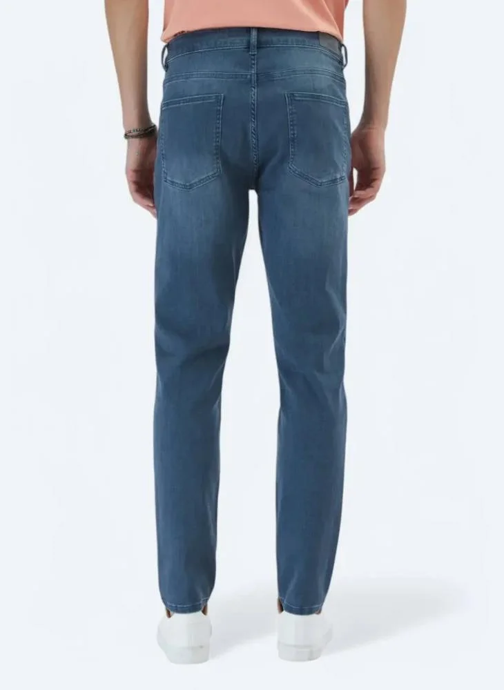 Kip Dark Petrol Blue Slim Fit Denim Cotton Blended Trousers