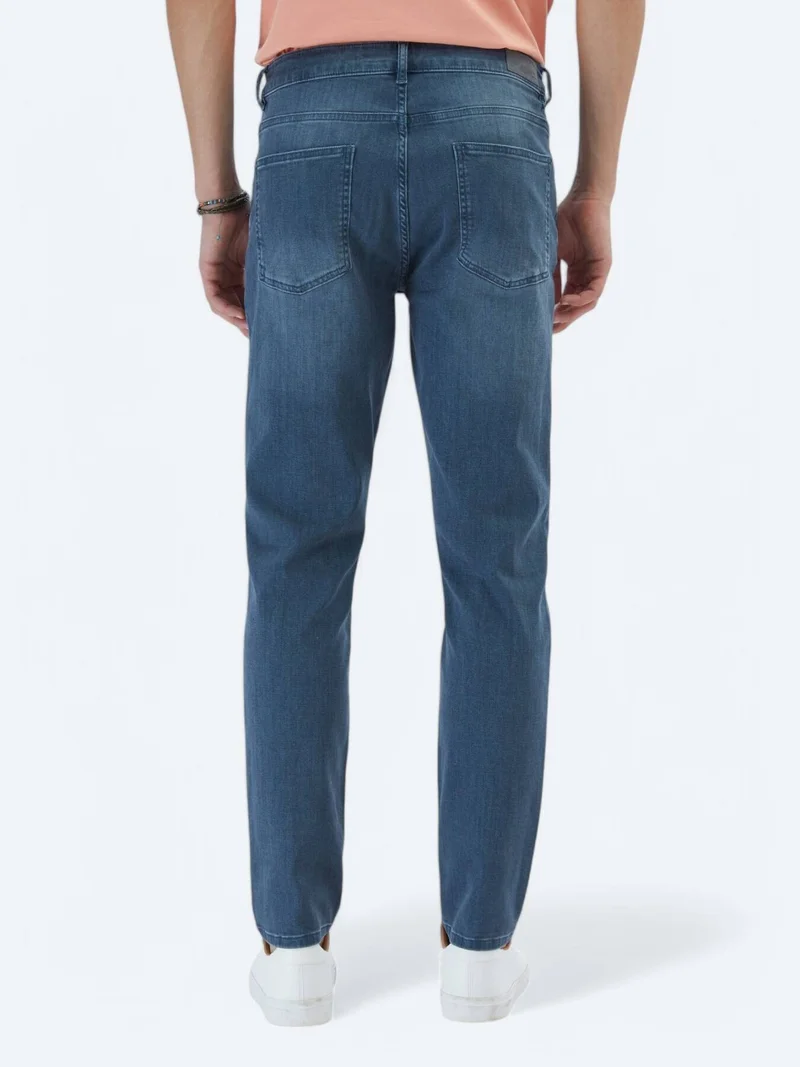 Kip Dark Petrol Blue Slim Fit Denim Cotton Blended Trousers