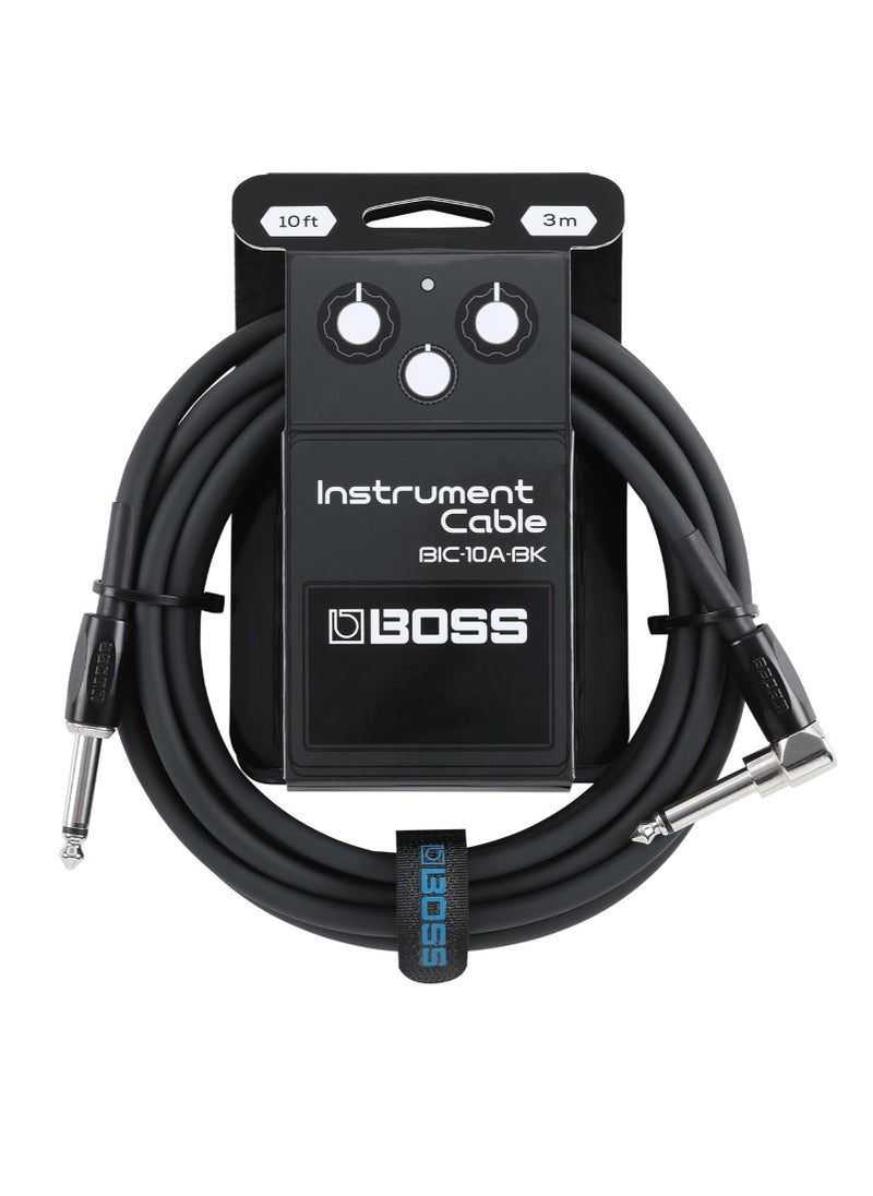 BOSS BIC-10A Instrument Cable, Straight to Right-Angle 1/4" Connectors, Black  - Image 1