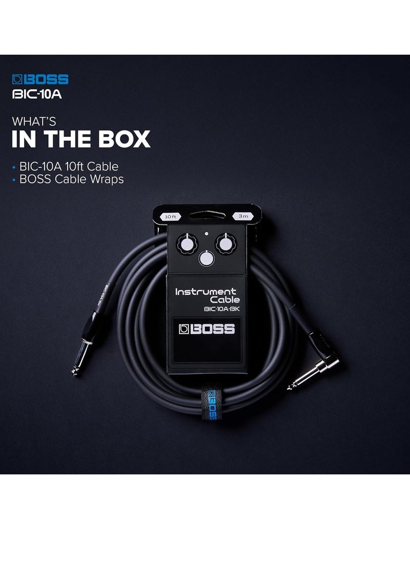 BOSS BIC-10A Instrument Cable, Straight to Right-Angle 1/4" Connectors, Black  - Image 3