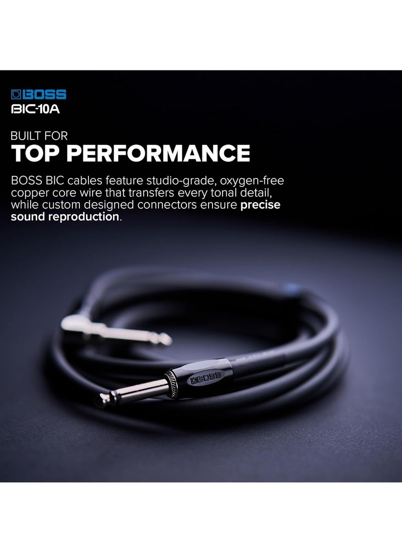 BOSS BIC-10A Instrument Cable, Straight to Right-Angle 1/4" Connectors, Black  - Image 2