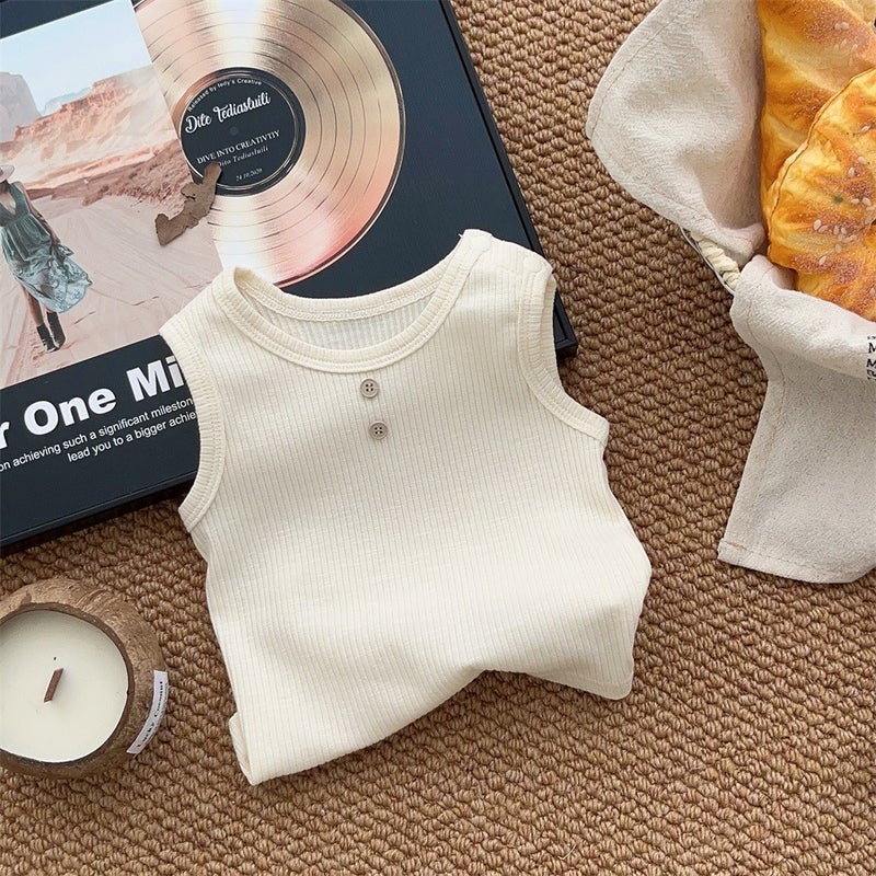 Korean Style Baby Clothes 2024 Summer New 1-3 Years Old Baby Boy Cotton Two-Piece Thin Class A Outfit x apricot [sling]]