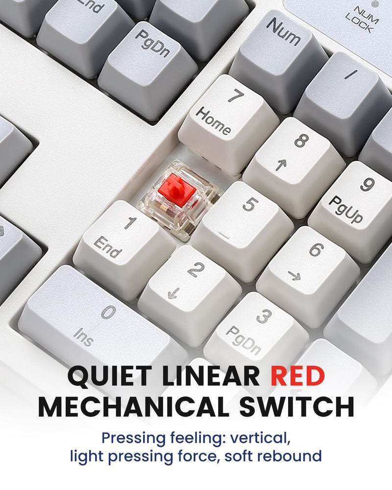 Perixx PERIBOARD-108M, Wired Mechanical Full-Size USB Keyboard - Red Linear Switch - Classic Retro Gray/White Color - US English - Image 2