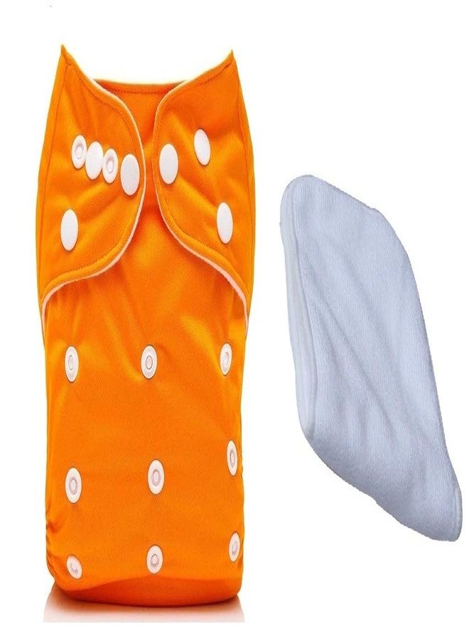 Orcoa Adjustable, Reusable, Washable Cloth Diaper with 4 Layer Nappy. (1 Diaper and 1 4 Layer Insert) (Orange Colour)