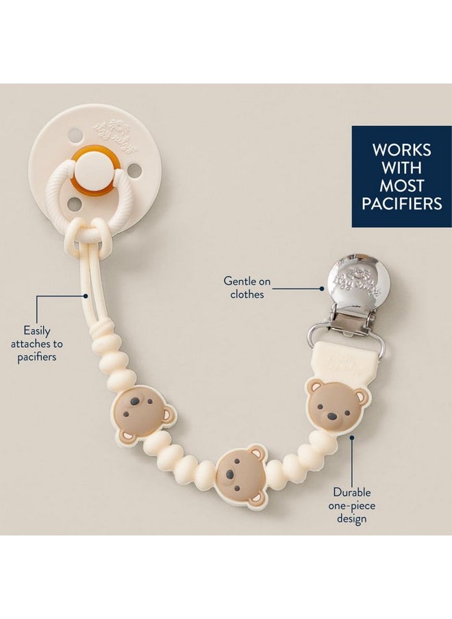 Itzy Ritzy Itzy Ritzy Silicone Pacifier Clip; 100% Food Grade Silicone Pacifier Strap with Clip Keeps Pacifiers, Teethers & Small Toys in Place; Features One-Piece Design, Bear Character & Silicone Cord (Bear)  - Image 2