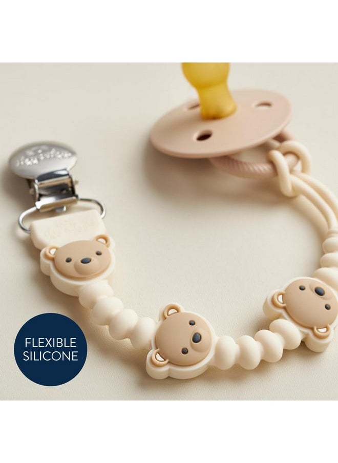 Itzy Ritzy Itzy Ritzy Silicone Pacifier Clip; 100% Food Grade Silicone Pacifier Strap with Clip Keeps Pacifiers, Teethers & Small Toys in Place; Features One-Piece Design, Bear Character & Silicone Cord (Bear)  - Image 3