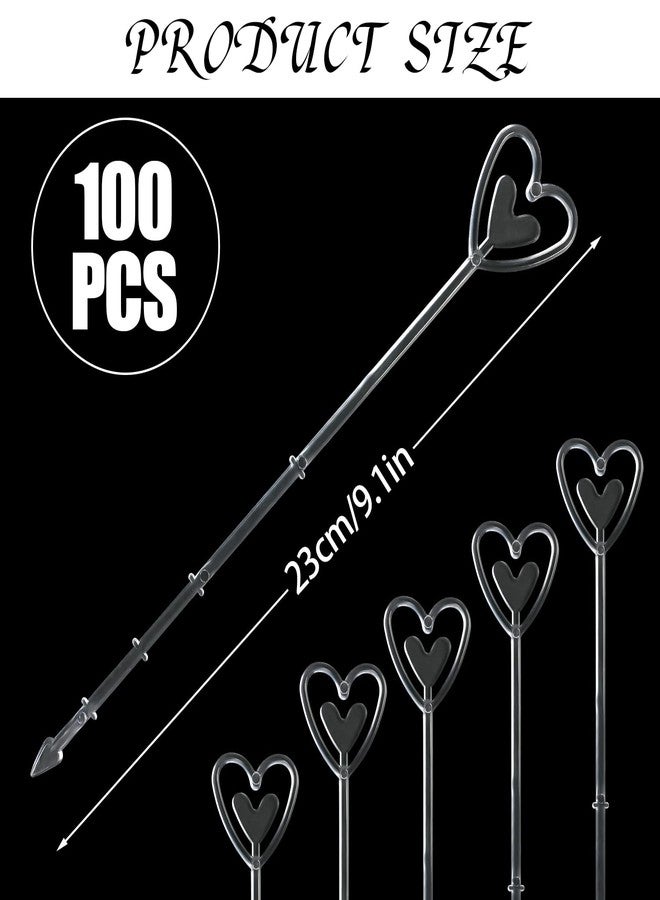 CCINEE 100pcs Plastic Floral Pick Card Holders Clear Heart Shaped Flower Place Card Holders Clips for Wedding Bouquet Birthday Party Supply, 9 Inches - Image 2