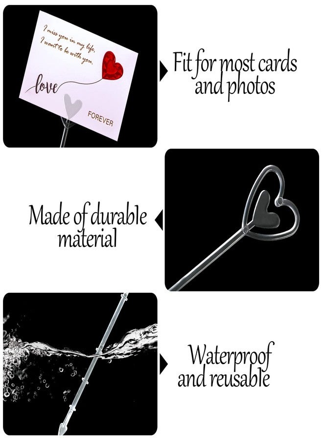CCINEE 100pcs Plastic Floral Pick Card Holders Clear Heart Shaped Flower Place Card Holders Clips for Wedding Bouquet Birthday Party Supply, 9 Inches - Image 3