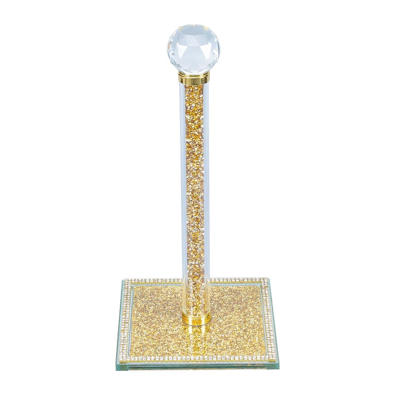 Hochance Gold Crystal Standing Paper Towel Roll Holder Countertop Weighted RackGlam Cute Bling Rhinestone Jeweled Diamonds Modern Decoration Christmas Housewarming Gifts for Kitchen Home Bar