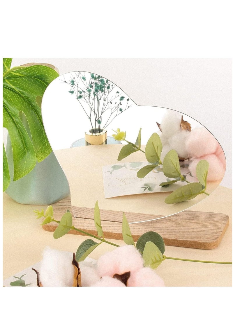 Captaintech Irregular Aesthetic Vanity Frameless Heart Mirror Concise Style Room Décor Desktop Frameless Mirror Acrylic Mirrors with Wooden Stand and Cute Stickers for Bedroom Living Room - Image 2