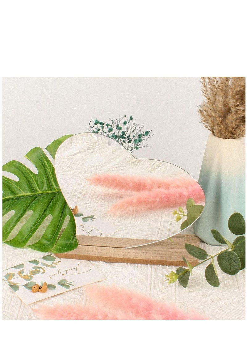Captaintech Irregular Aesthetic Vanity Frameless Heart Mirror Concise Style Room Décor Desktop Frameless Mirror Acrylic Mirrors with Wooden Stand and Cute Stickers for Bedroom Living Room - Image 3