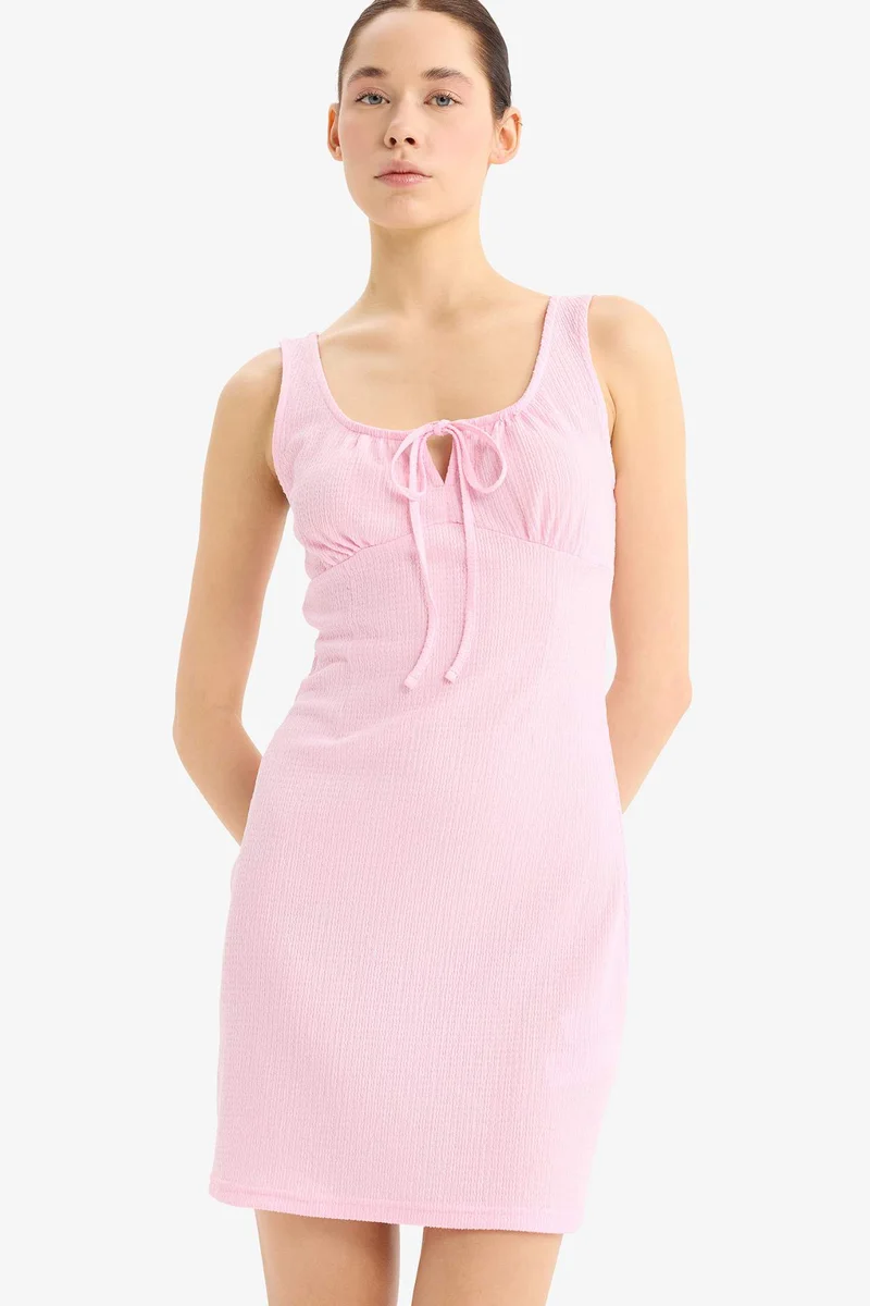 ديفاكتو Bodycon U Collar Floral Mini Dress