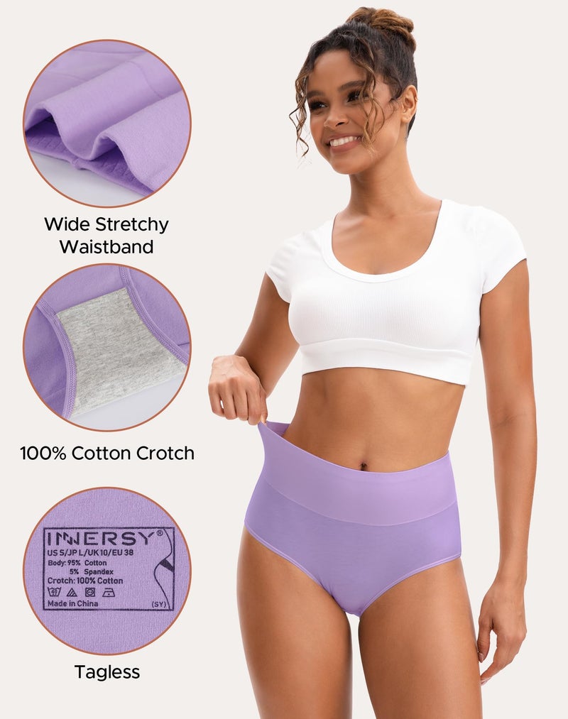 INNERSY Women's High Waisted Underwear Cotton Panties Regular & Plus Size 5-Pack(M,Style 1) - Image 4