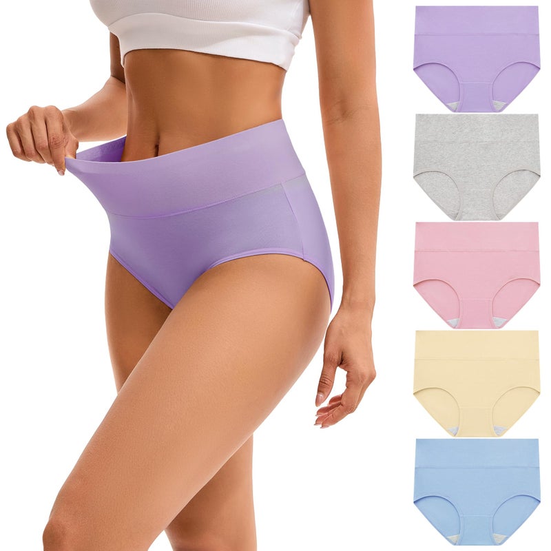 INNERSY Women's High Waisted Underwear Cotton Panties Regular & Plus Size 5-Pack(M,Style 1) - Image 1