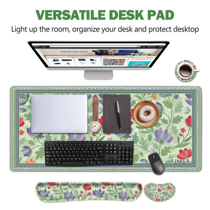AIMSA Gaming Mouse Pad Wrist Support Set, Desk Pad +Mouse Wrist Rest +Keyboard Wrist Rest +Coaster, 4in1 Ergonomic Mouse Pad Combo for Home Office -Red Purple Flower - Image 4