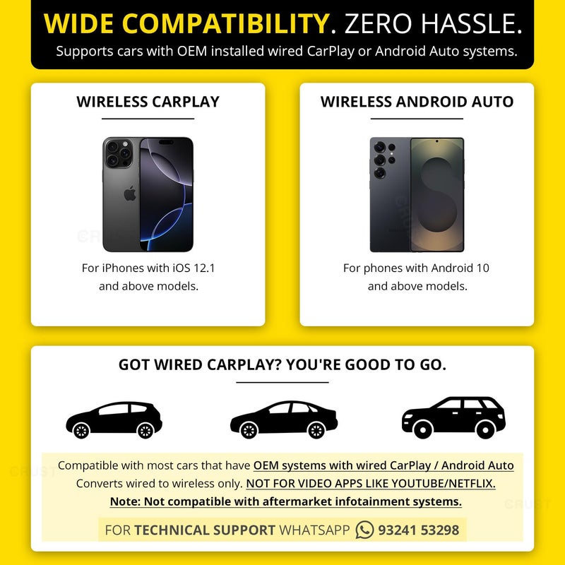 CRUST AutoLink W30 Wireless CarPlay & Android Auto Adapter Receiver | Wired to Wireless | BT 5.4 + Dual-Band Wi-Fi | Metal Body | for Cars with OEM Wired CarPlay/Android Auto | Car Accessories 2025 - Image 5