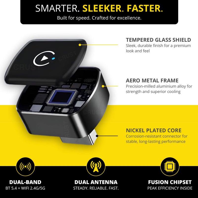 CRUST AutoLink W30 Wireless CarPlay & Android Auto Adapter Receiver | Wired to Wireless | BT 5.4 + Dual-Band Wi-Fi | Metal Body | for Cars with OEM Wired CarPlay/Android Auto | Car Accessories 2025 - Image 3