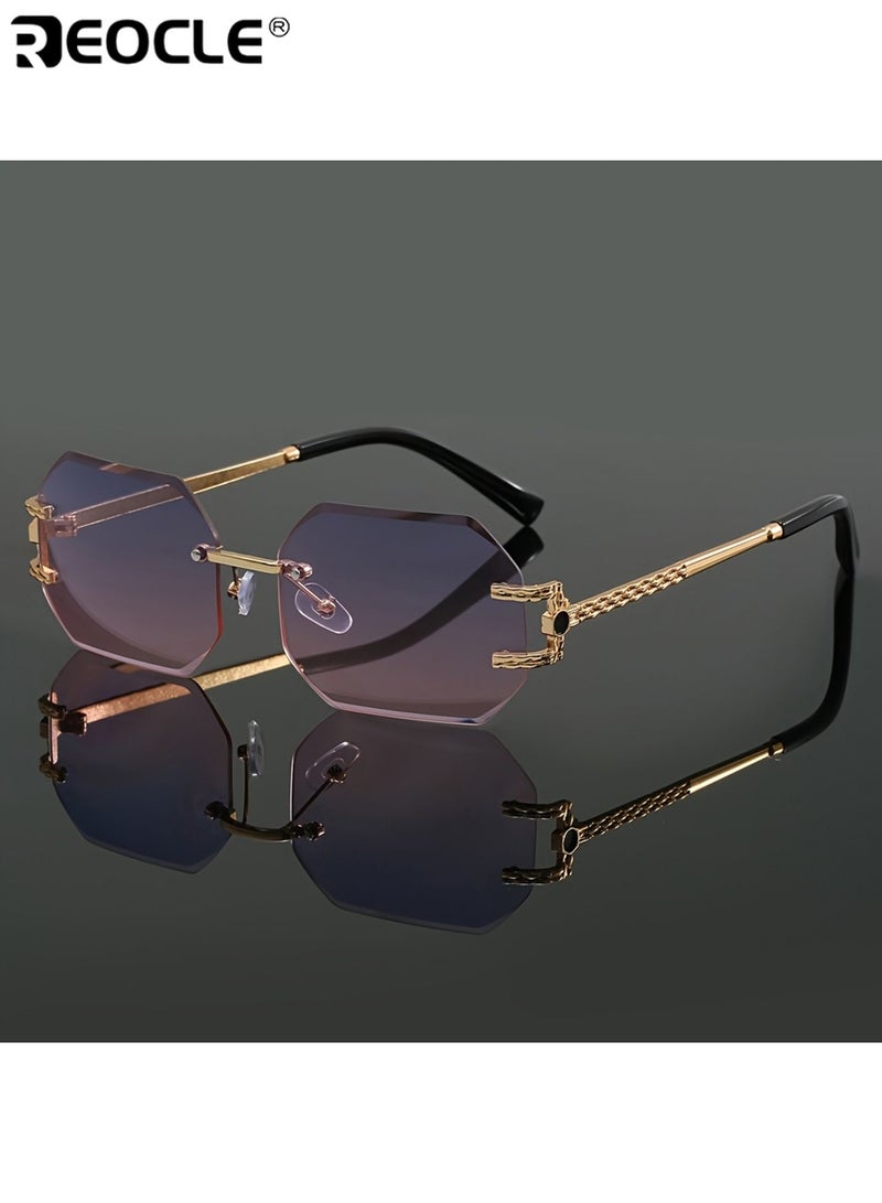 REOCLE Women's Classic Retro Rectangular Sunglasses Metal Hinge Ordinary Decorative Eyeglasses Anti Bright Light Durable Eyewear Perfect for All Occasions - Image 3