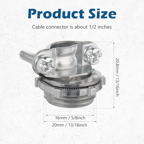 WENORA 50 Pack 1/2 inch Clamp Type Cable Connectors, Zinc Alloy Wire Clamps for NM Cables, Electric Wires, Metallic Conduit, Electrical Box - Image 2