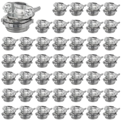 WENORA 50 Pack 1/2 inch Clamp Type Cable Connectors, Zinc Alloy Wire Clamps for NM Cables, Electric Wires, Metallic Conduit, Electrical Box - Image 1